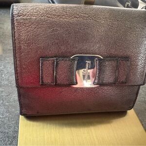 Salvatore Ferragamo Metallic Leather Bow Wallet*AUTHENTIC*